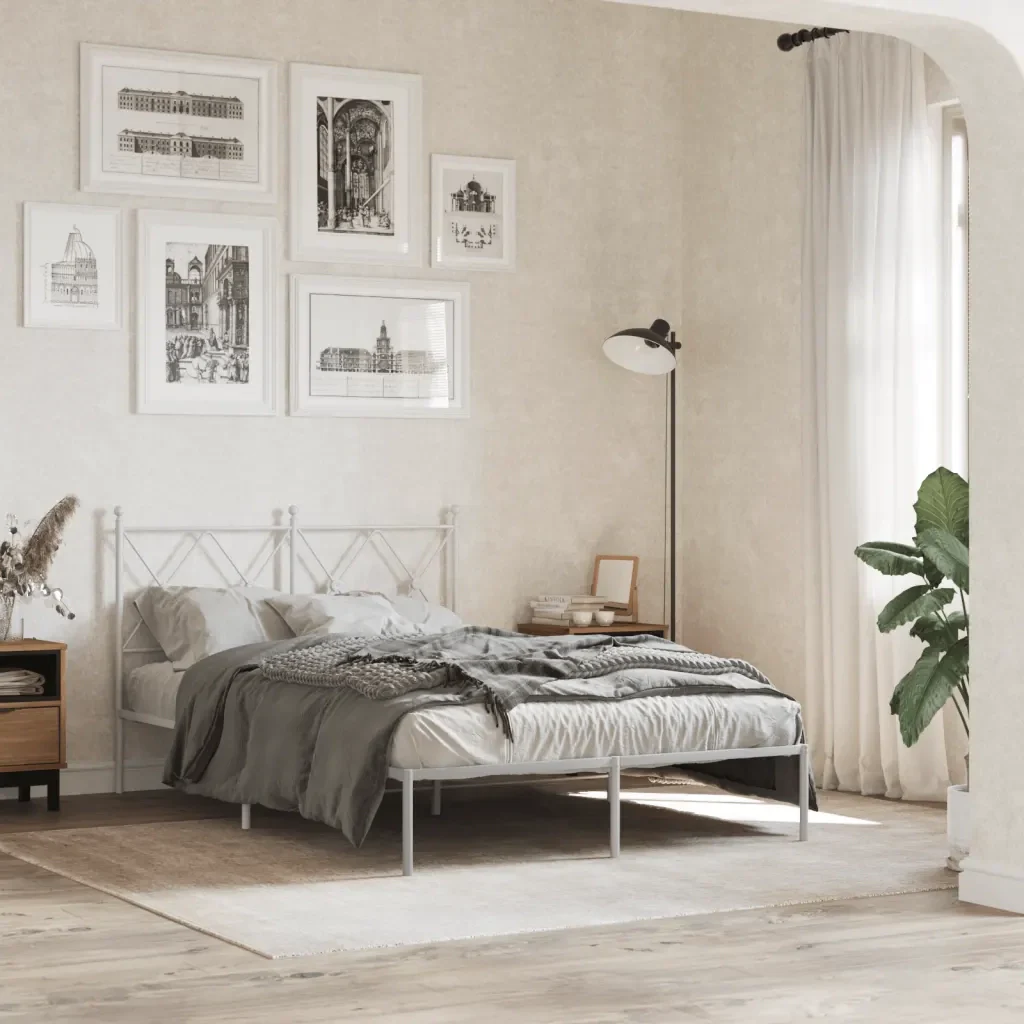 Letto matrimoniale | Letto per adulti | Giroletto con Testiera Metallo Bianco 120x190 cm - Image 2