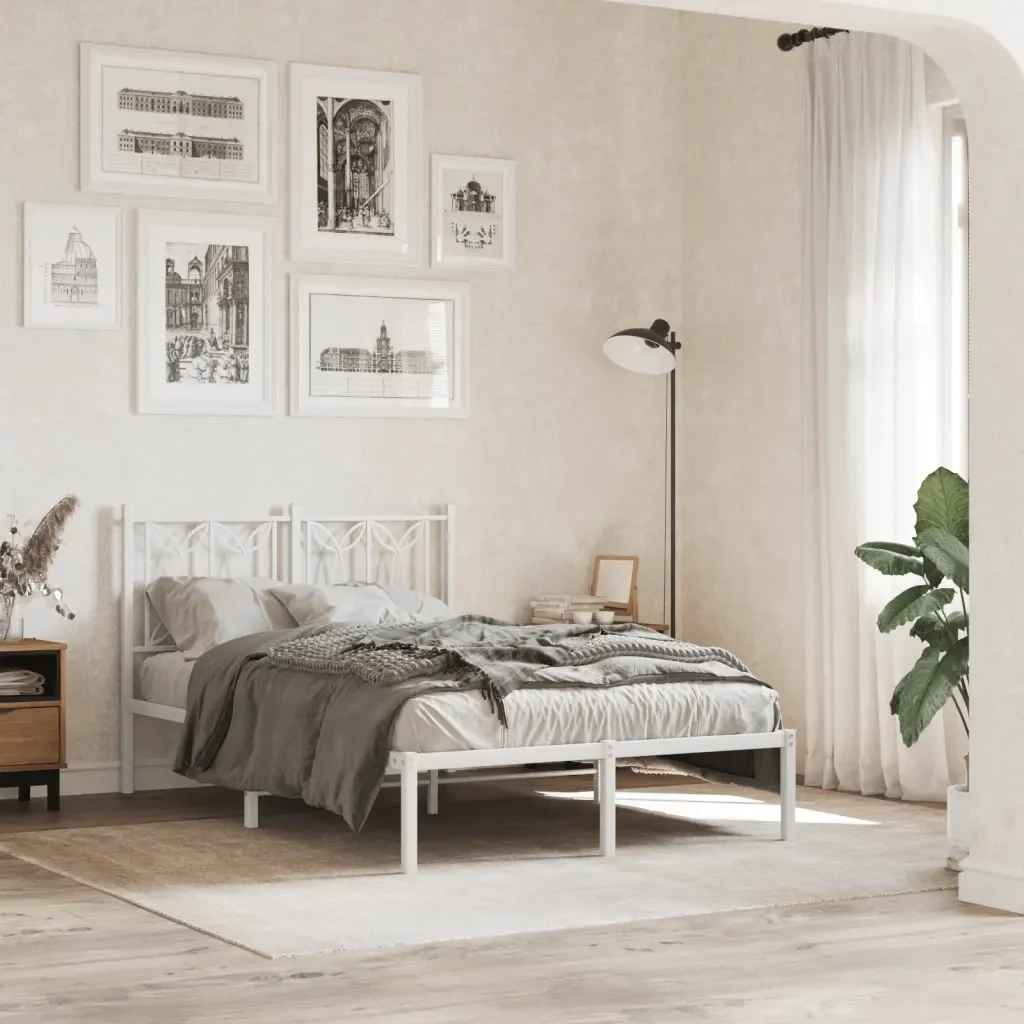 Letto matrimoniale | Letto per adulti | Giroletto con Testiera Metallo Bianco 120x190 cm - Image 2