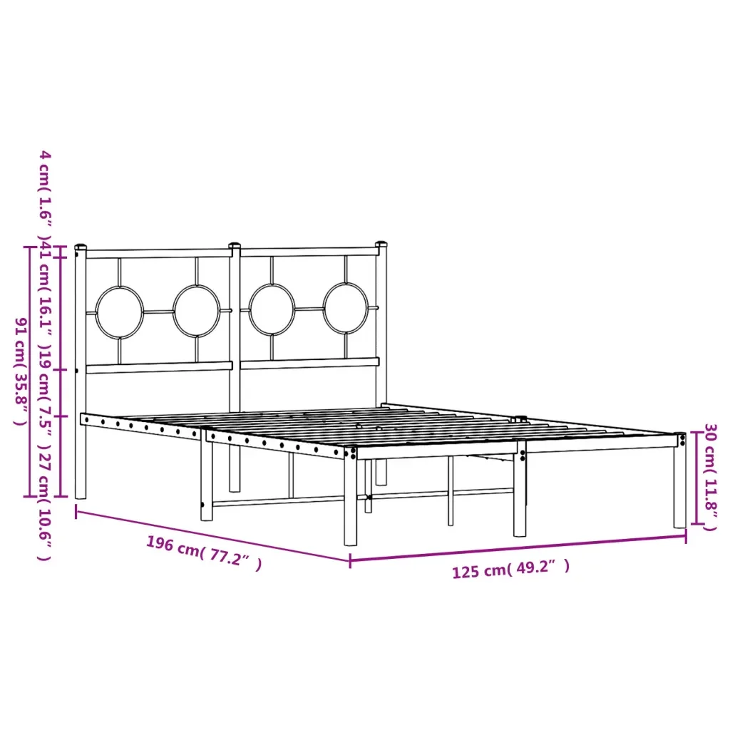 Letto matrimoniale | Letto per adulti | Giroletto con Testiera Metallo Bianco 120x190 cm - Image 10
