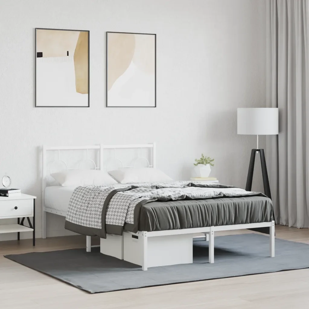 Letto matrimoniale | Letto per adulti | Giroletto con Testiera Metallo Bianco 120x190 cm - Image 2