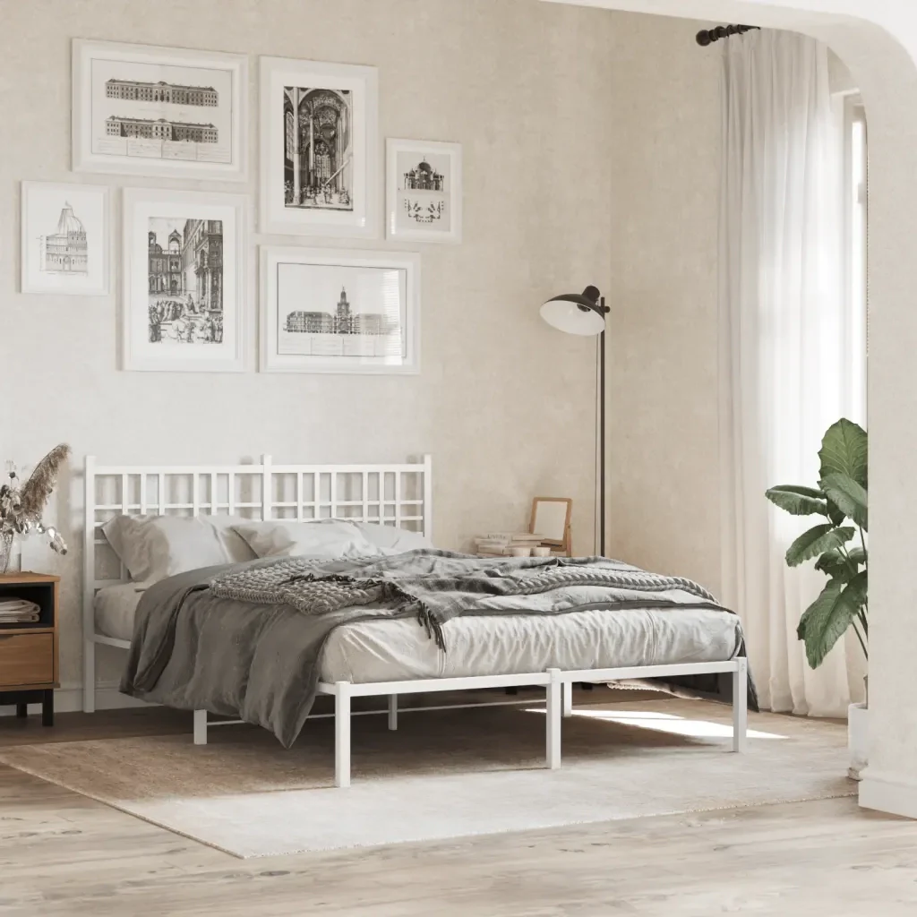 Letto matrimoniale | Letto per adulti | Giroletto con Testiera Metallo Bianco 120x190 cm - Image 2