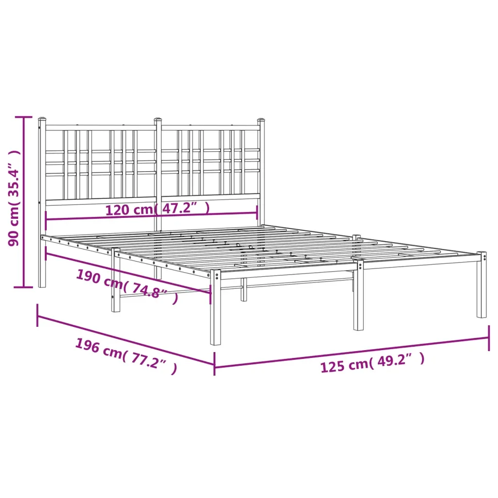 Letto matrimoniale | Letto per adulti | Giroletto con Testiera Metallo Bianco 120x190 cm - Image 8
