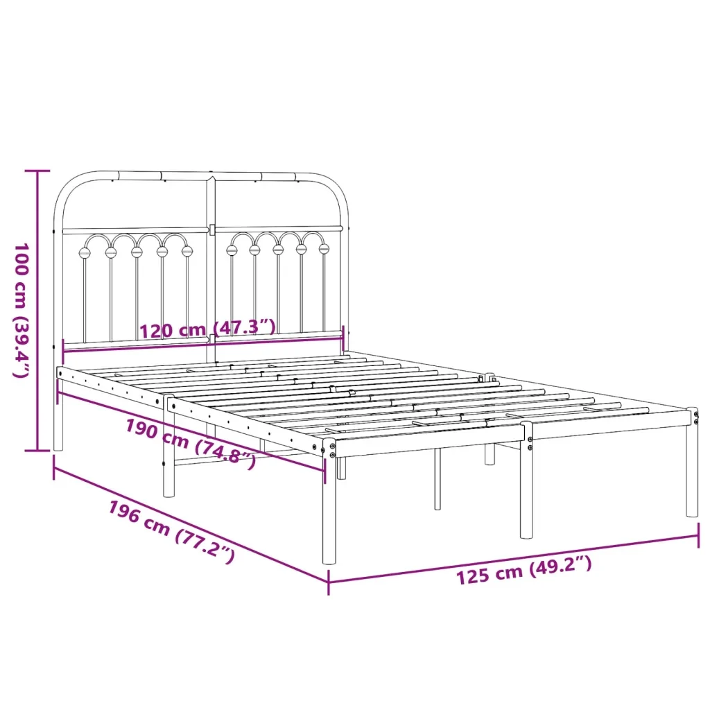 Letto matrimoniale | Letto per adulti | Giroletto con Testiera Metallo Bianco 120x190 cm - Image 8