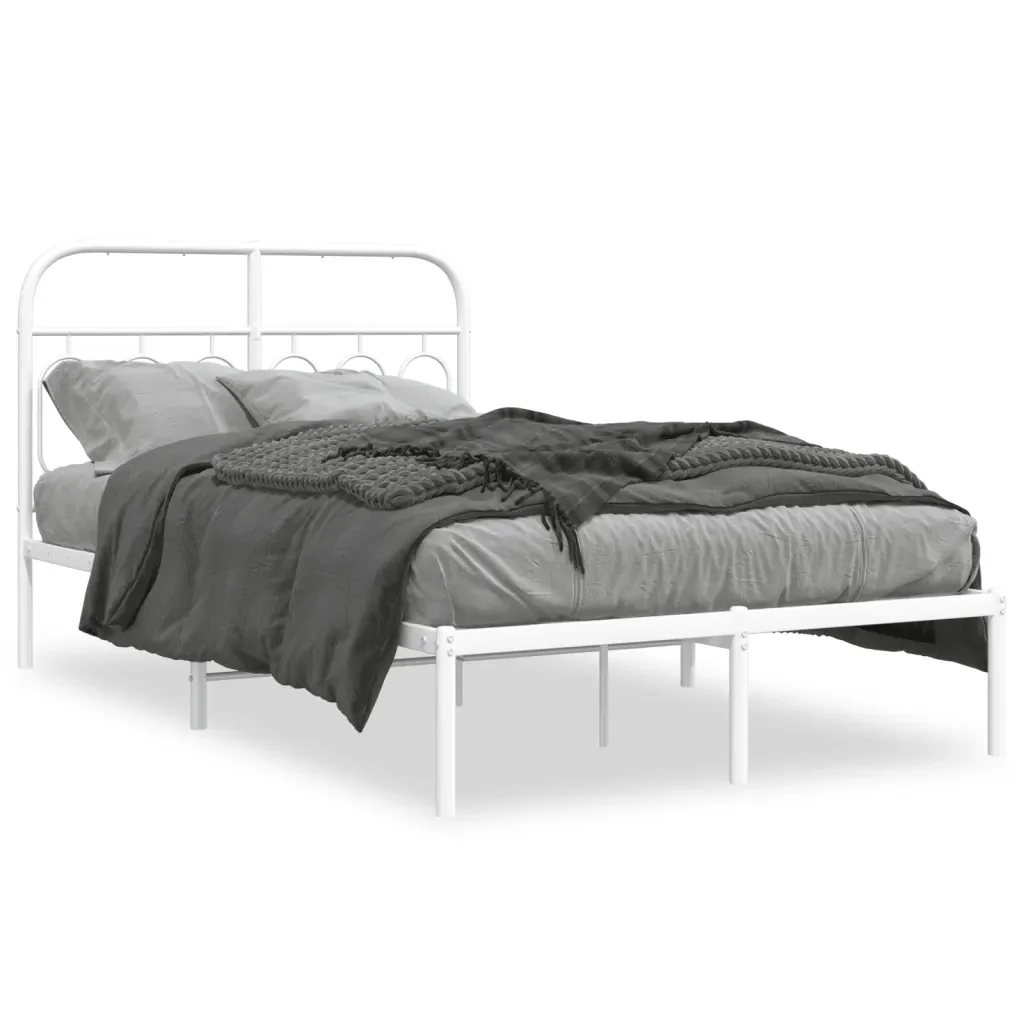 Letto matrimoniale | Letto per adulti | Giroletto con Testiera Metallo Bianco 120x190 cm