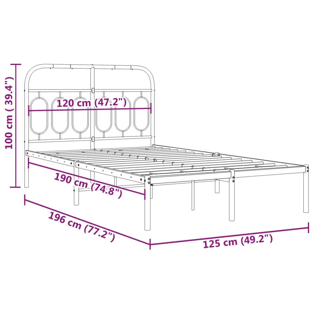 Letto matrimoniale | Letto per adulti | Giroletto con Testiera Metallo Bianco 120x190 cm - Image 8