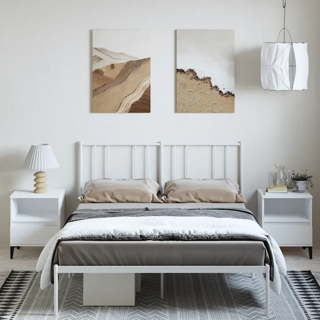 Letto matrimoniale | Letto per adulti | Giroletto con Testiera Metallo Bianco 135x190 cm - Image 4