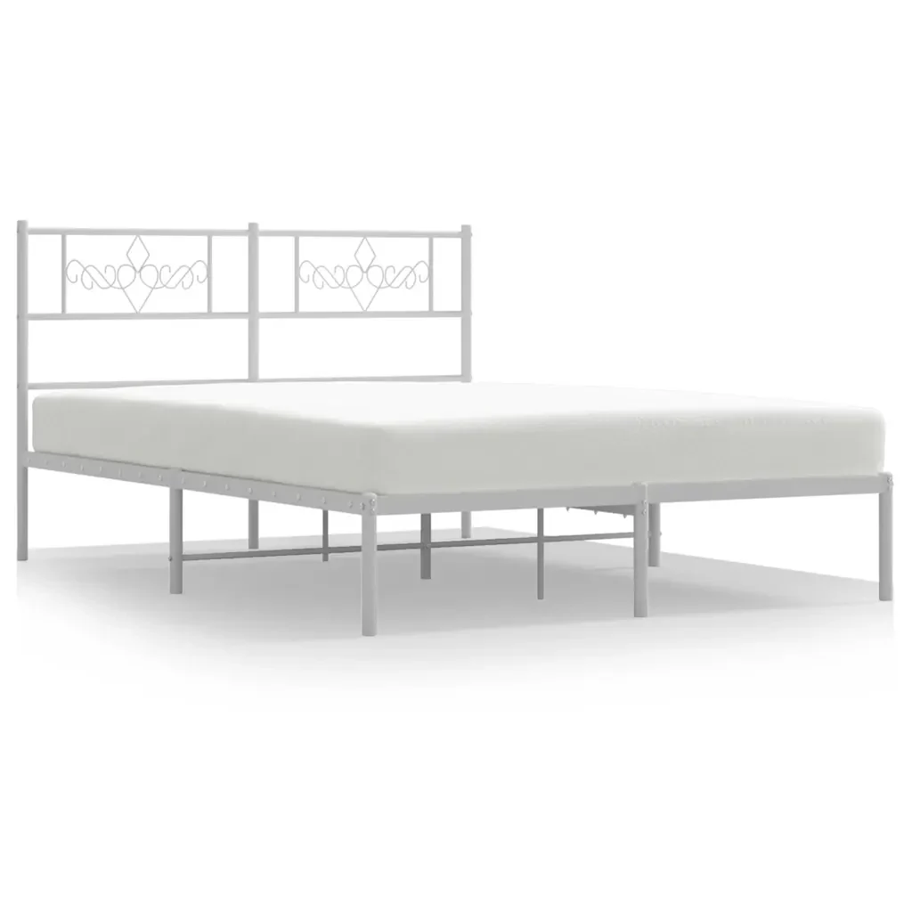 Letto matrimoniale | Letto per adulti | Giroletto con Testiera Metallo Bianco 135x190 cm