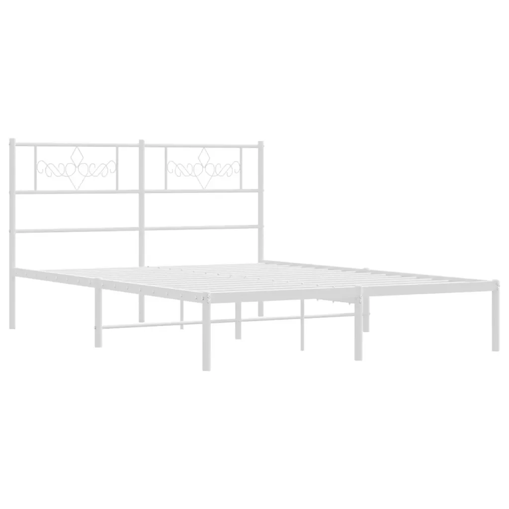 Letto matrimoniale | Letto per adulti | Giroletto con Testiera Metallo Bianco 135x190 cm - Image 3