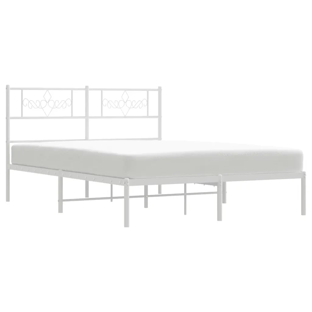 Letto matrimoniale | Letto per adulti | Giroletto con Testiera Metallo Bianco 135x190 cm - Image 5