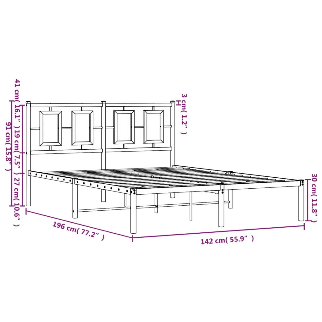 Letto matrimoniale | Letto per adulti | Giroletto con Testiera Metallo Bianco 135x190 cm - Image 10