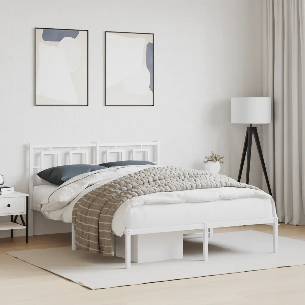 Letto matrimoniale | Letto per adulti | Giroletto con Testiera Metallo Bianco 135x190 cm - Image 2
