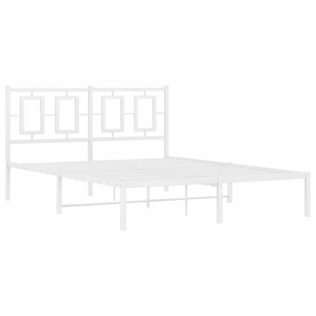 Letto matrimoniale | Letto per adulti | Giroletto con Testiera Metallo Bianco 135x190 cm - Image 4