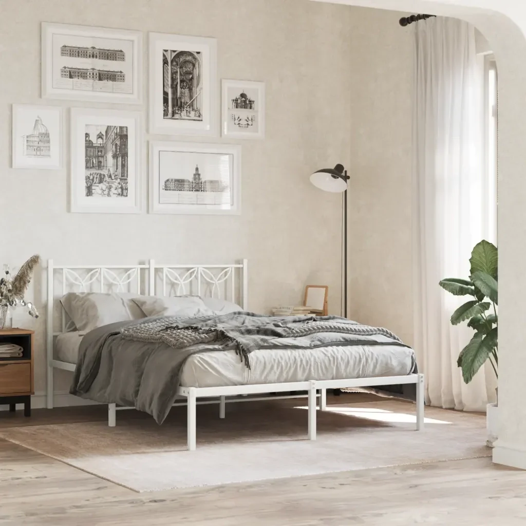 Letto matrimoniale | Letto per adulti | Giroletto con Testiera Metallo Bianco 135x190 cm - Image 2