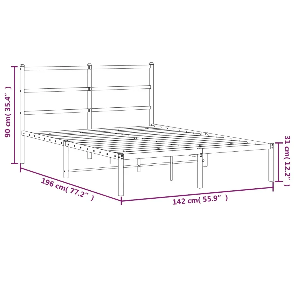 Letto matrimoniale | Letto per adulti | Giroletto con Testiera Metallo Bianco 135x190 cm - Image 10