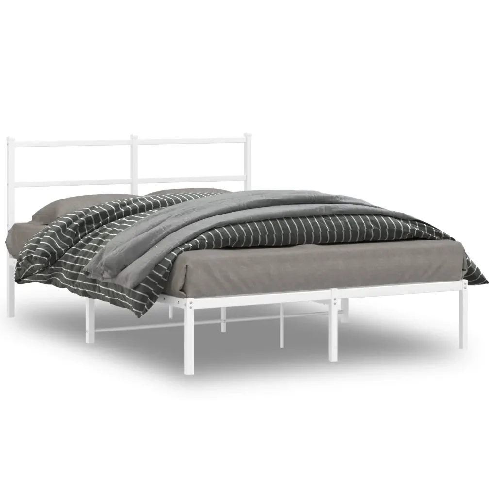 Letto matrimoniale | Letto per adulti | Giroletto con Testiera Metallo Bianco 135x190 cm - Image 2