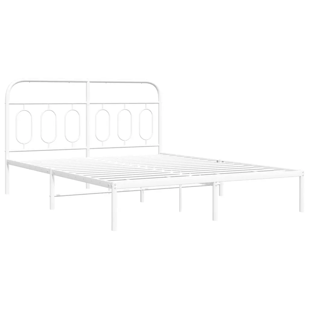 Letto matrimoniale | Letto per adulti | Giroletto con Testiera Metallo Bianco 135x190 cm - Image 3