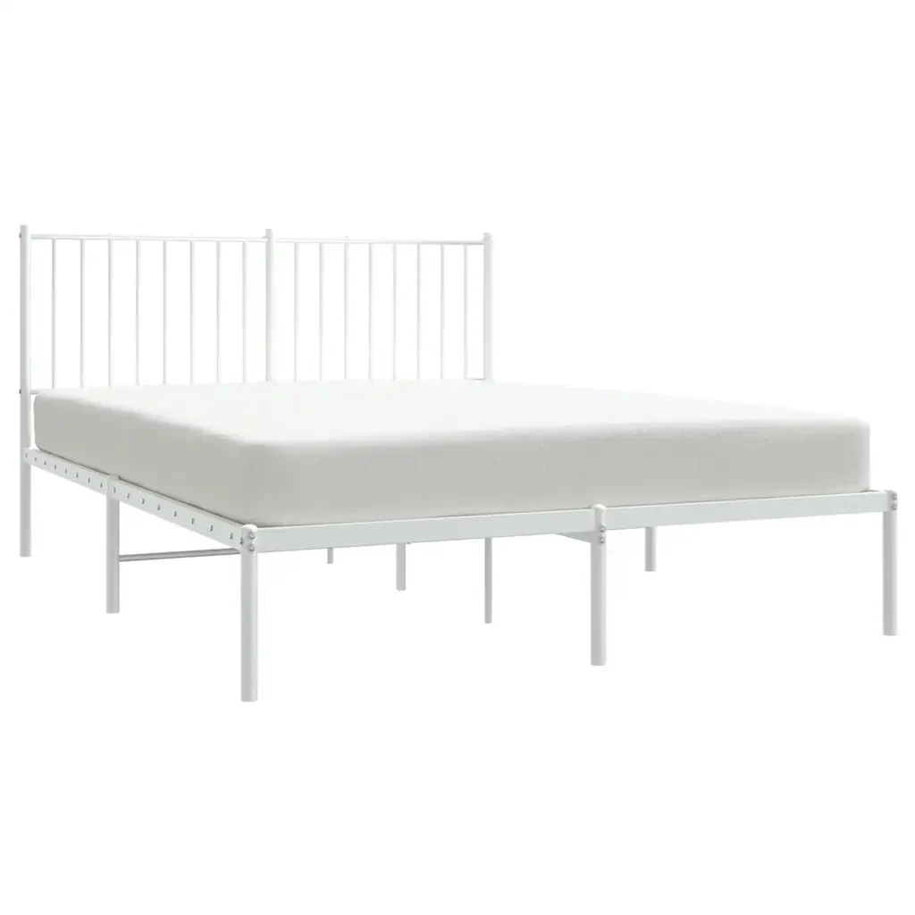 Letto matrimoniale | Letto per adulti | Giroletto con Testiera Metallo Bianco 135x190 cm - Image 5