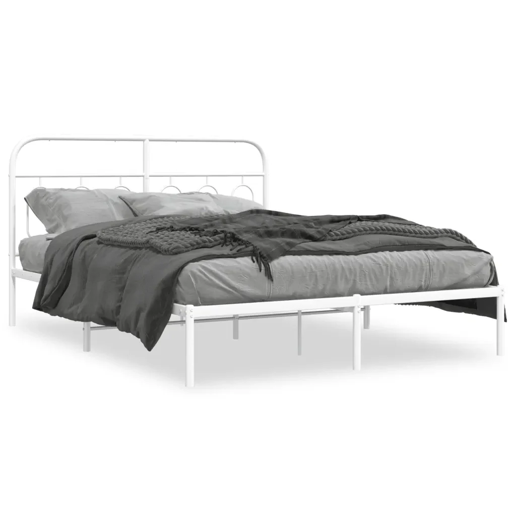 Letto matrimoniale | Letto per adulti | Giroletto con Testiera Metallo Bianco 140x190 cm