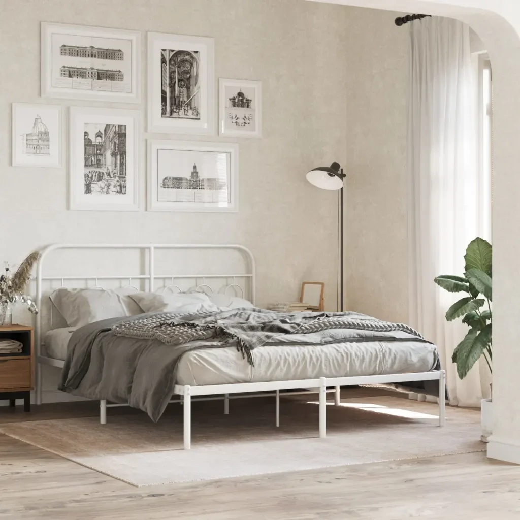 Letto matrimoniale | Letto per adulti | Giroletto con Testiera Metallo Bianco 140x190 cm - Image 2