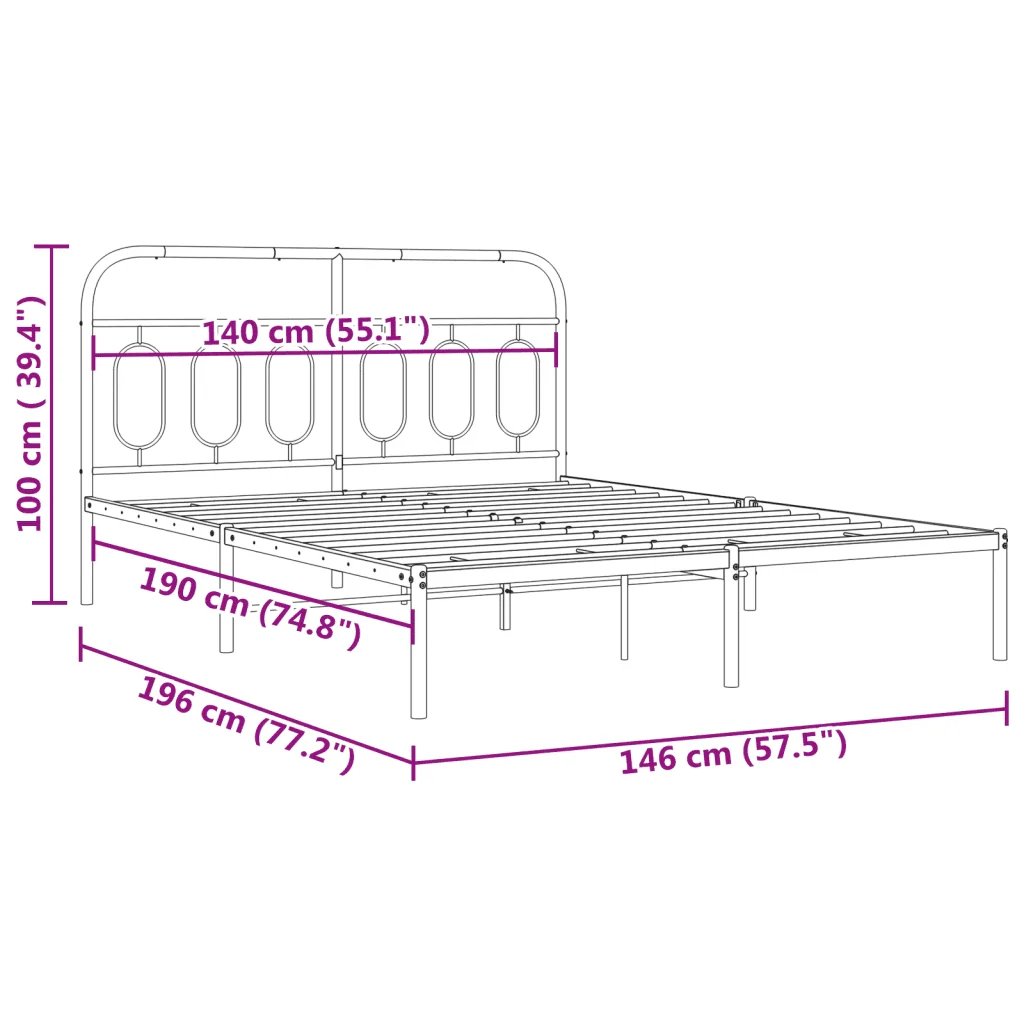 Letto matrimoniale | Letto per adulti | Giroletto con Testiera Metallo Bianco 140x190 cm - Image 8