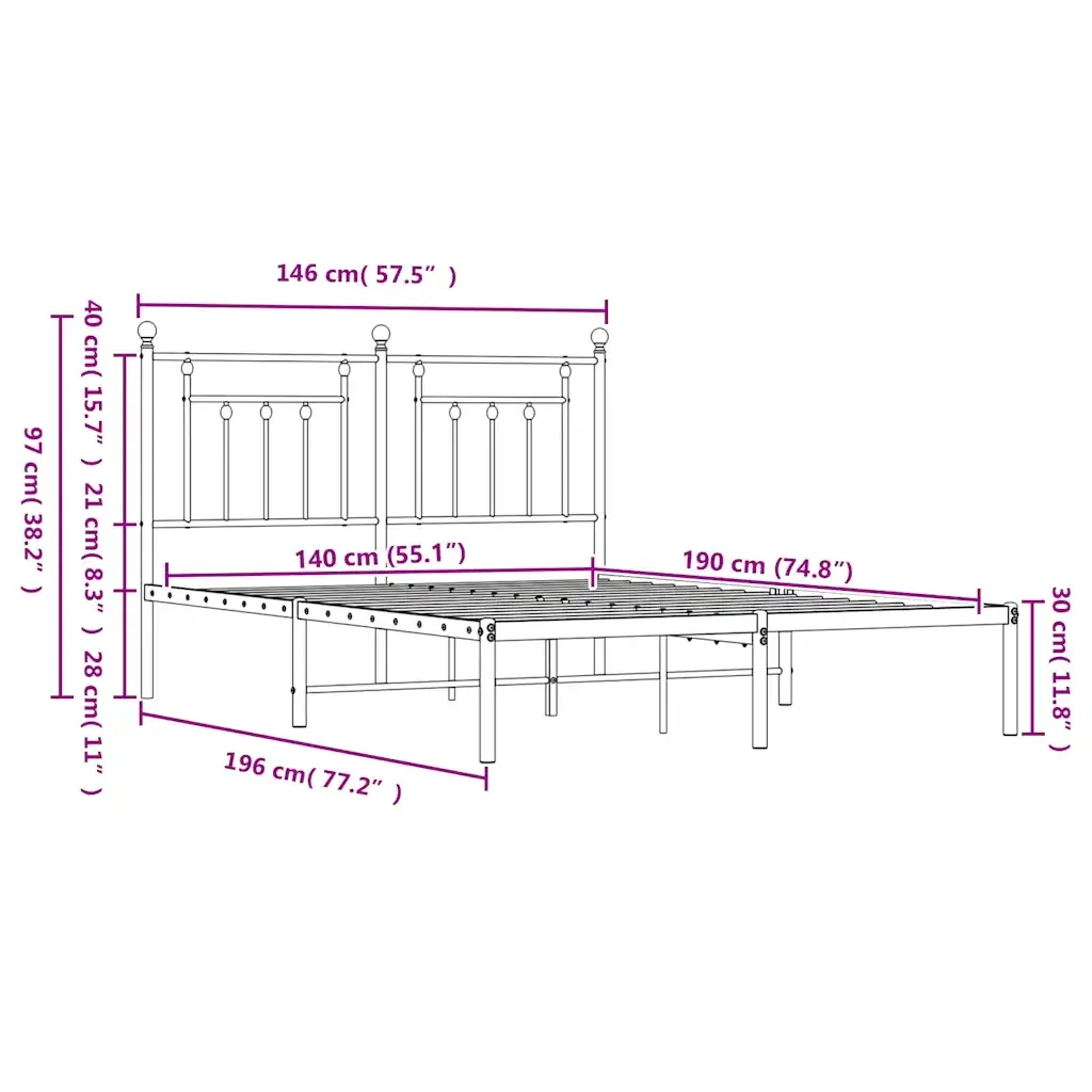 Letto matrimoniale | Letto per adulti | Giroletto con Testiera Metallo Bianco 140x190 cm - Image 10