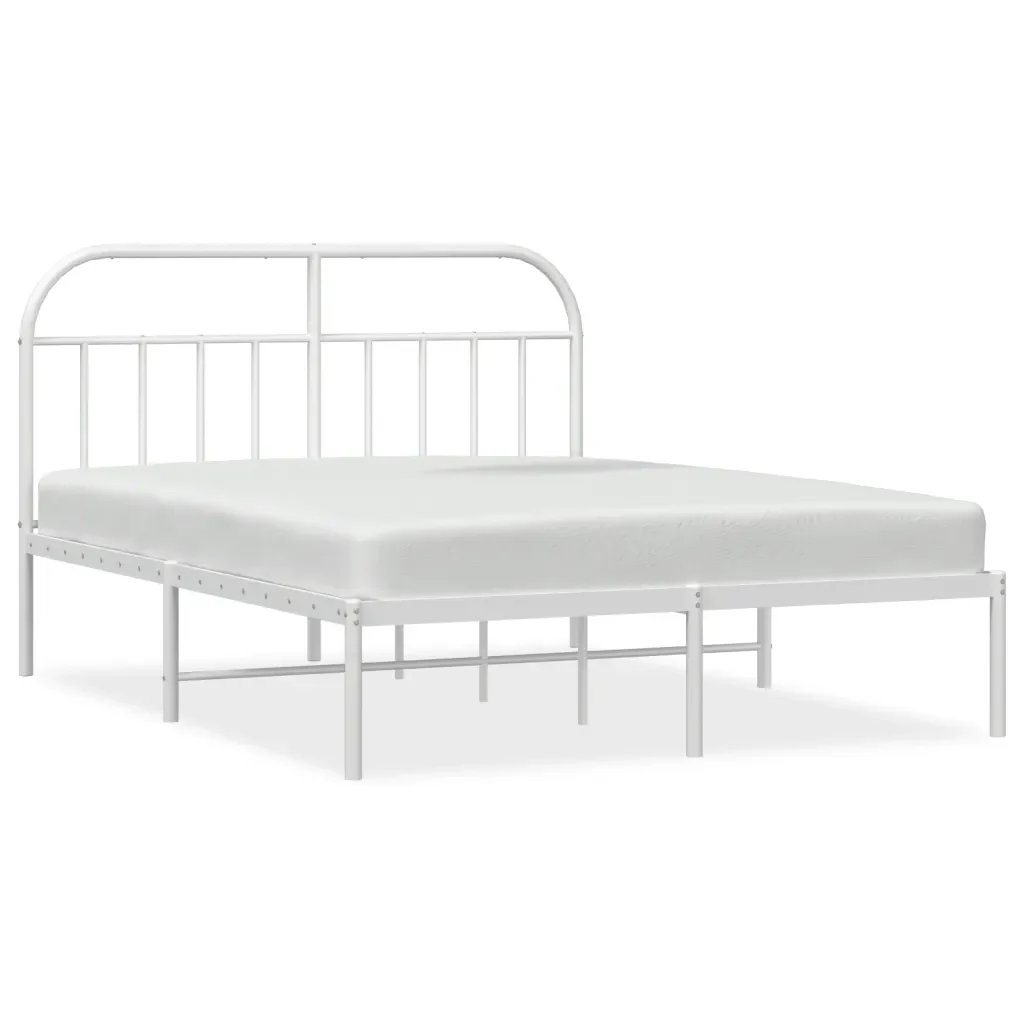Letto matrimoniale | Letto per adulti | Giroletto con Testiera Metallo Bianco 140x190 cm