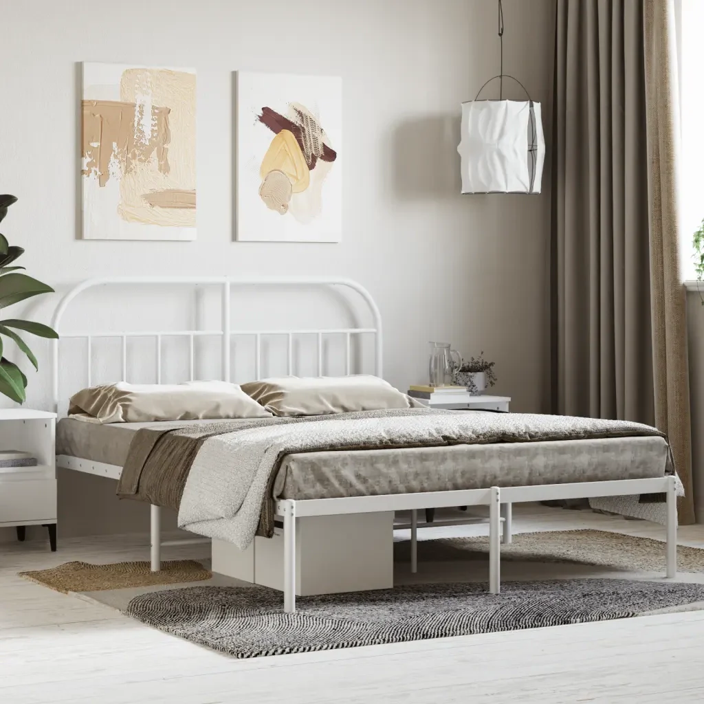 Letto matrimoniale | Letto per adulti | Giroletto con Testiera Metallo Bianco 140x190 cm - Image 2