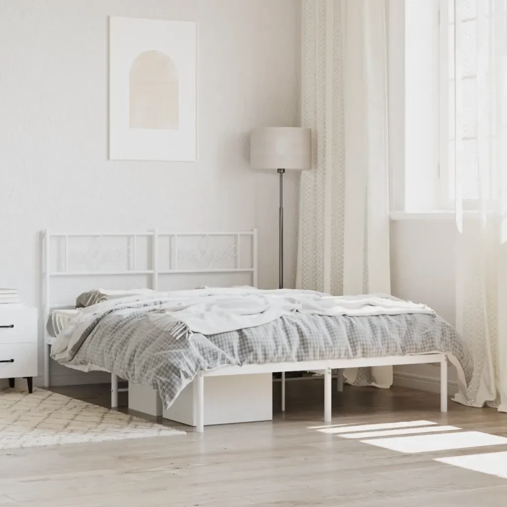 Letto matrimoniale | Letto per adulti | Giroletto con Testiera Metallo Bianco 140x190 cm - Image 2