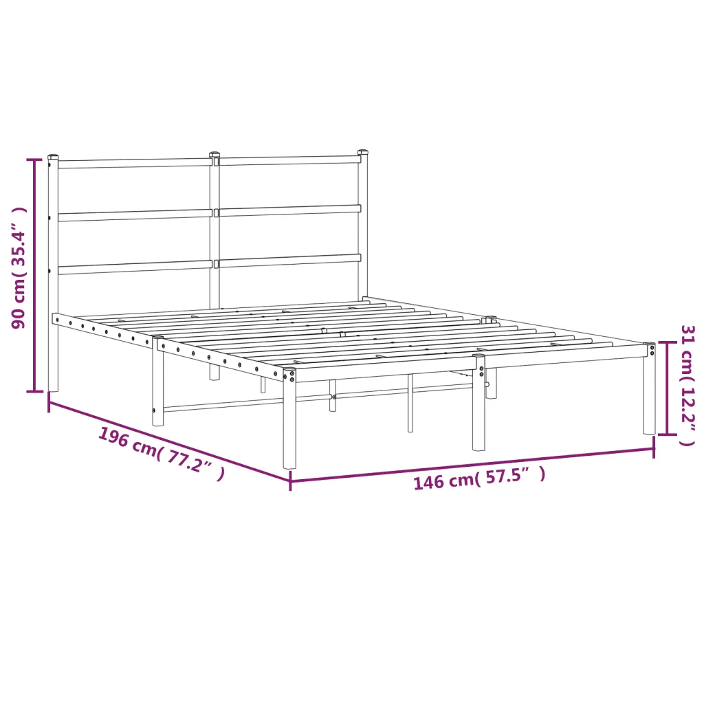Letto matrimoniale | Letto per adulti | Giroletto con Testiera Metallo Bianco 140x190 cm - Image 10