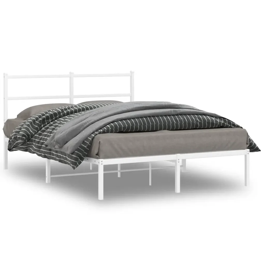 Letto matrimoniale | Letto per adulti | Giroletto con Testiera Metallo Bianco 140x190 cm - Image 2