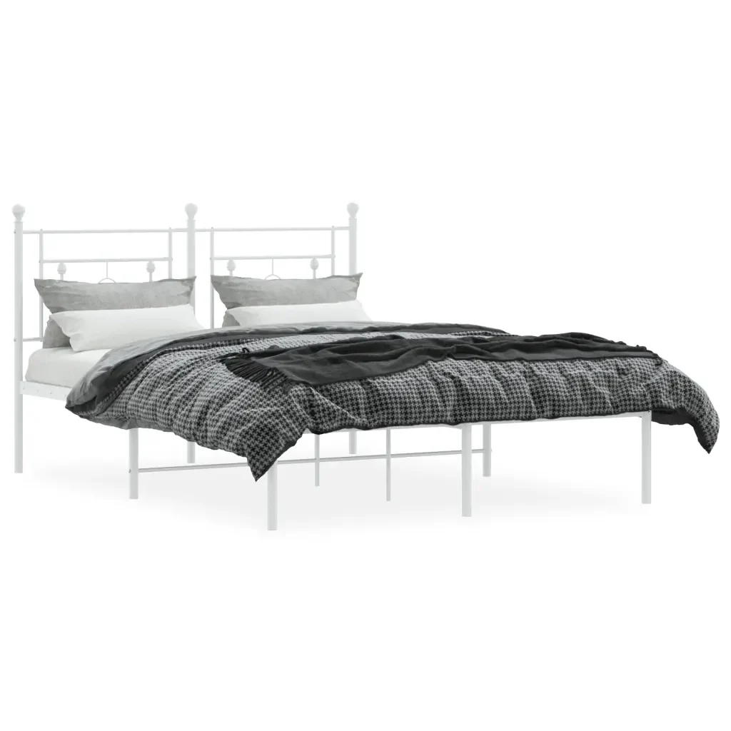 Letto matrimoniale | Letto per adulti | Giroletto con Testiera Metallo Bianco 140x190 cm - Image 3