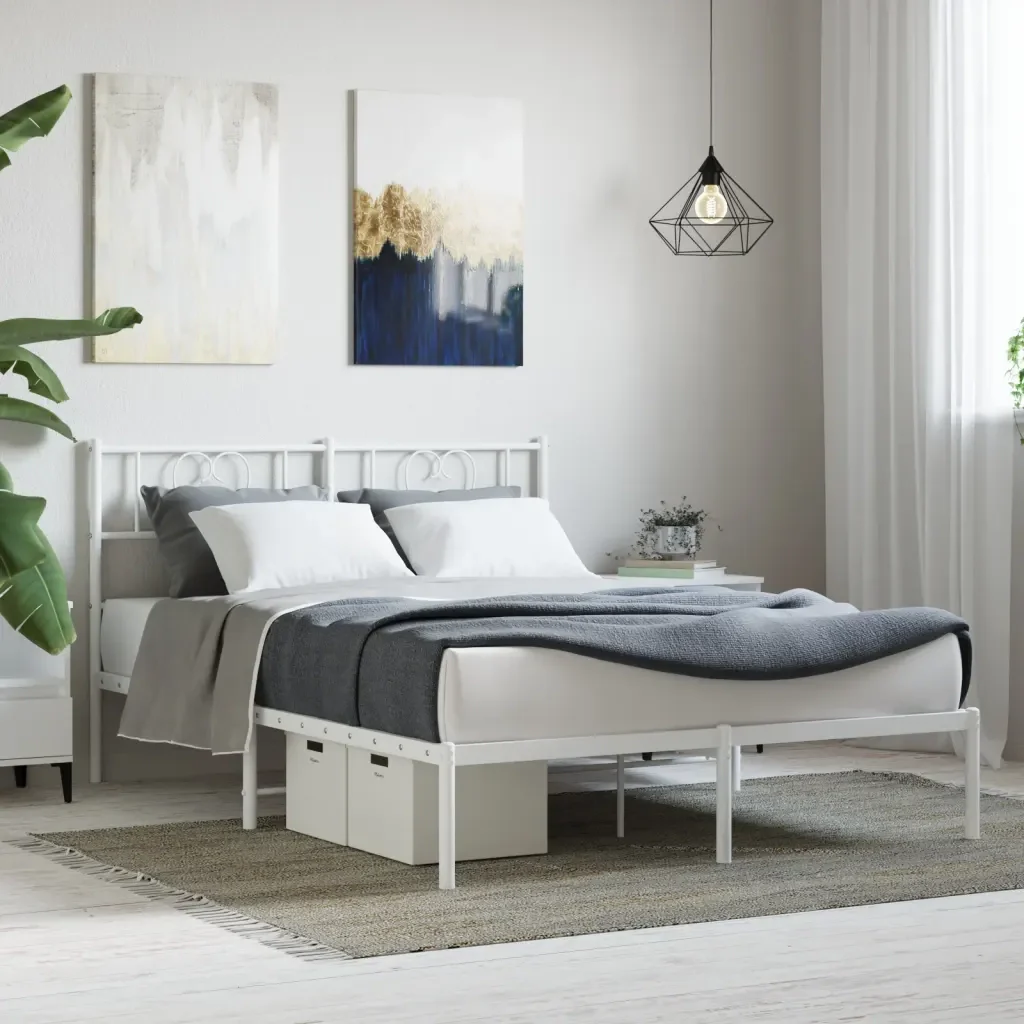 Letto matrimoniale | Letto per adulti | Giroletto con Testiera Metallo Bianco 140x190 cm - Image 2