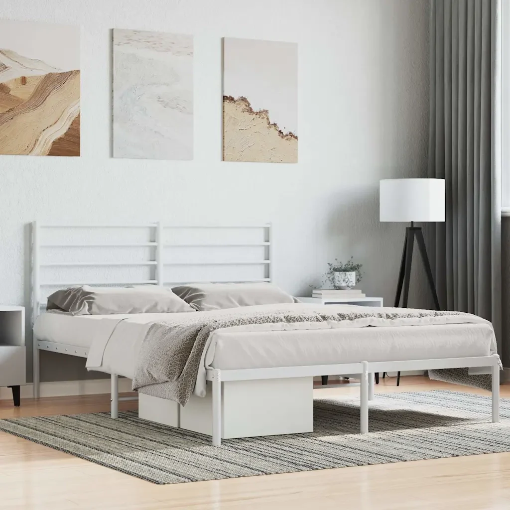 Letto matrimoniale | Letto per adulti | Giroletto con Testiera Metallo Bianco 140x190 cm - Image 2