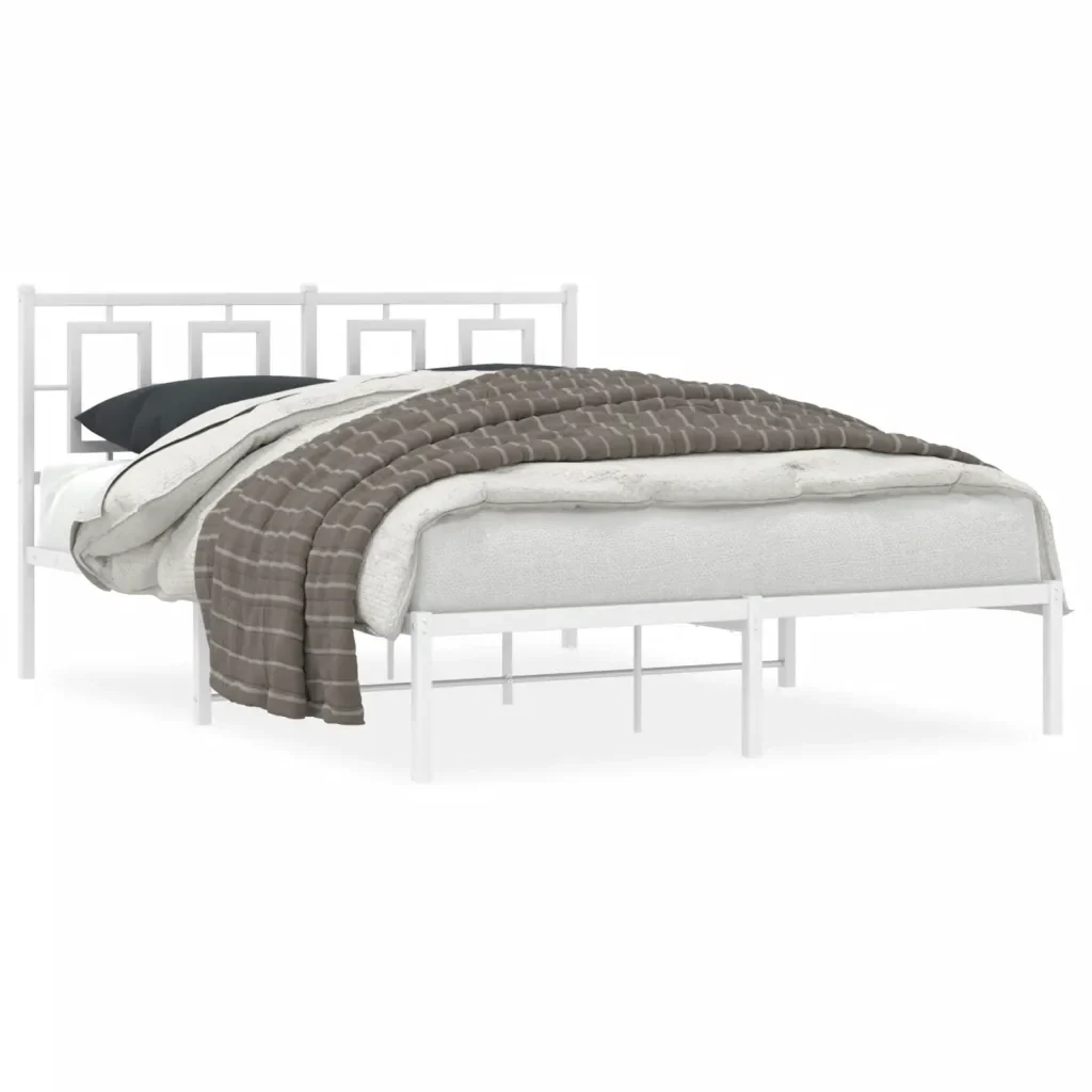 Letto matrimoniale | Letto per adulti | Giroletto con Testiera Metallo Bianco 140x190 cm