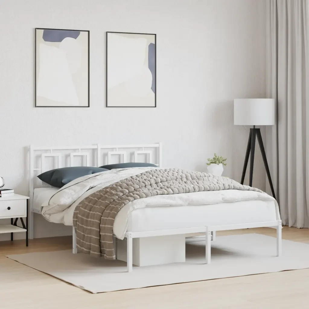 Letto matrimoniale | Letto per adulti | Giroletto con Testiera Metallo Bianco 140x190 cm - Image 2