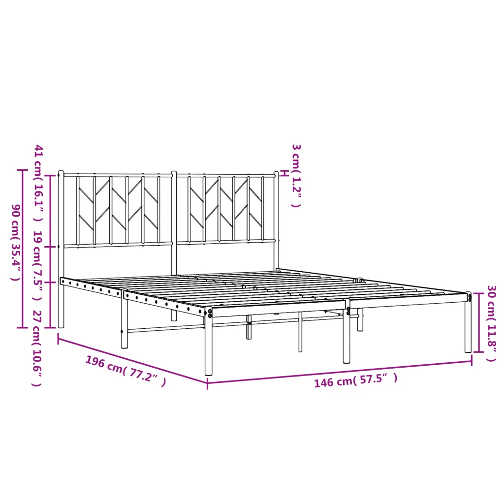 Letto matrimoniale | Letto per adulti | Giroletto con Testiera Metallo Bianco 140x190 cm - Image 10