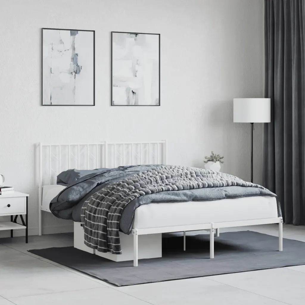 Letto matrimoniale | Letto per adulti | Giroletto con Testiera Metallo Bianco 140x190 cm - Image 2