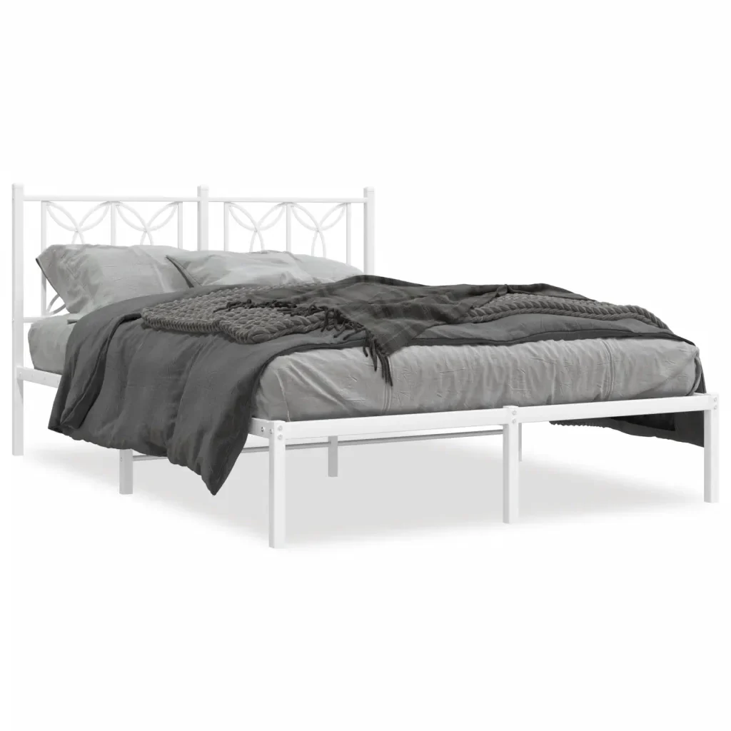 Letto matrimoniale | Letto per adulti | Giroletto con Testiera Metallo Bianco 140x190 cm