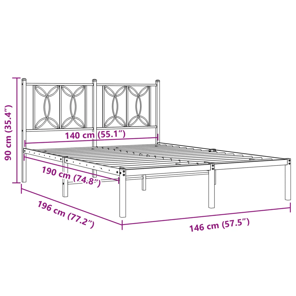 Letto matrimoniale | Letto per adulti | Giroletto con Testiera Metallo Bianco 140x190 cm - Image 8