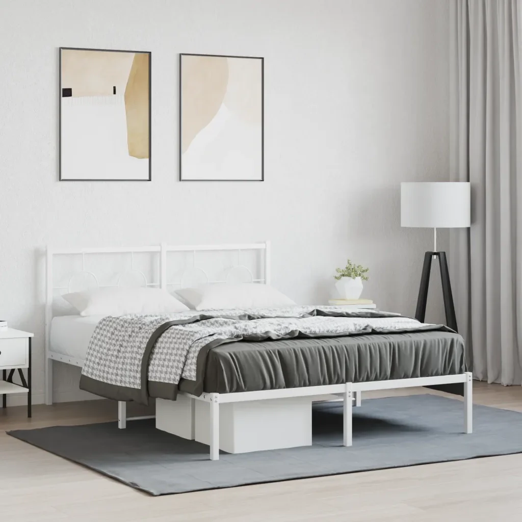 Letto matrimoniale | Letto per adulti | Giroletto con Testiera Metallo Bianco 140x190 cm - Image 2