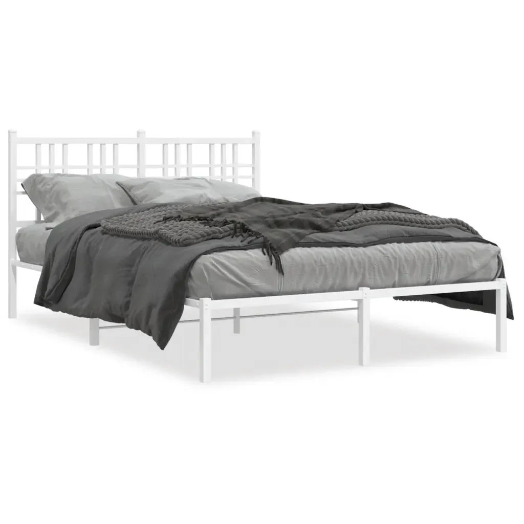 Letto matrimoniale | Letto per adulti | Giroletto con Testiera Metallo Bianco 140x190 cm