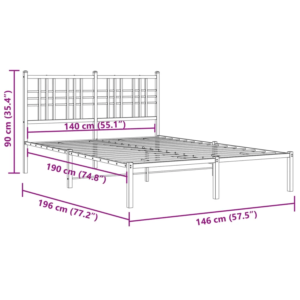 Letto matrimoniale | Letto per adulti | Giroletto con Testiera Metallo Bianco 140x190 cm - Image 8