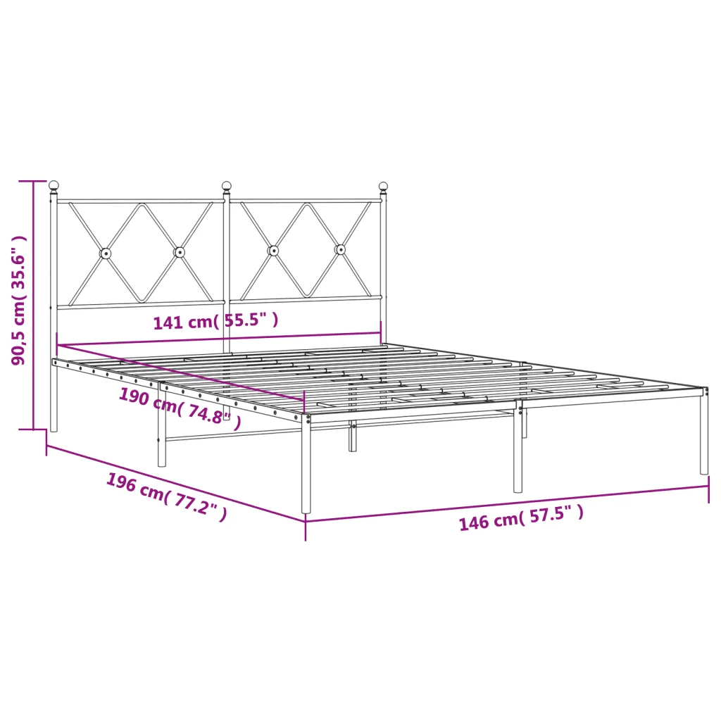 Letto matrimoniale | Letto per adulti | Giroletto con Testiera Metallo Bianco 140x190 cm - Image 8