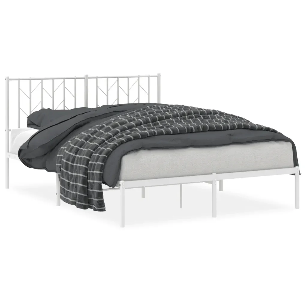 Letto matrimoniale | Letto per adulti | Giroletto con Testiera Metallo Bianco 140x200 cm