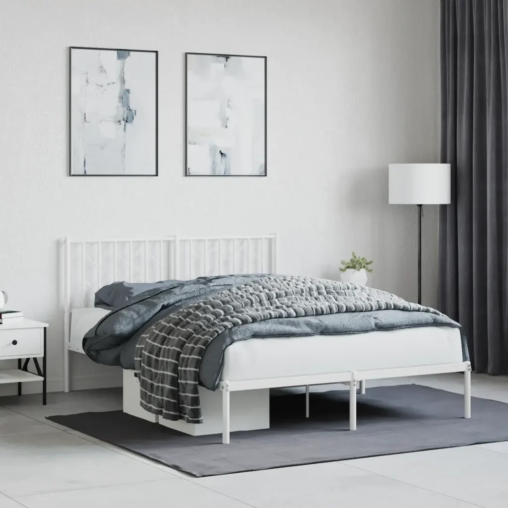 Letto matrimoniale | Letto per adulti | Giroletto con Testiera Metallo Bianco 140x200 cm - Image 2