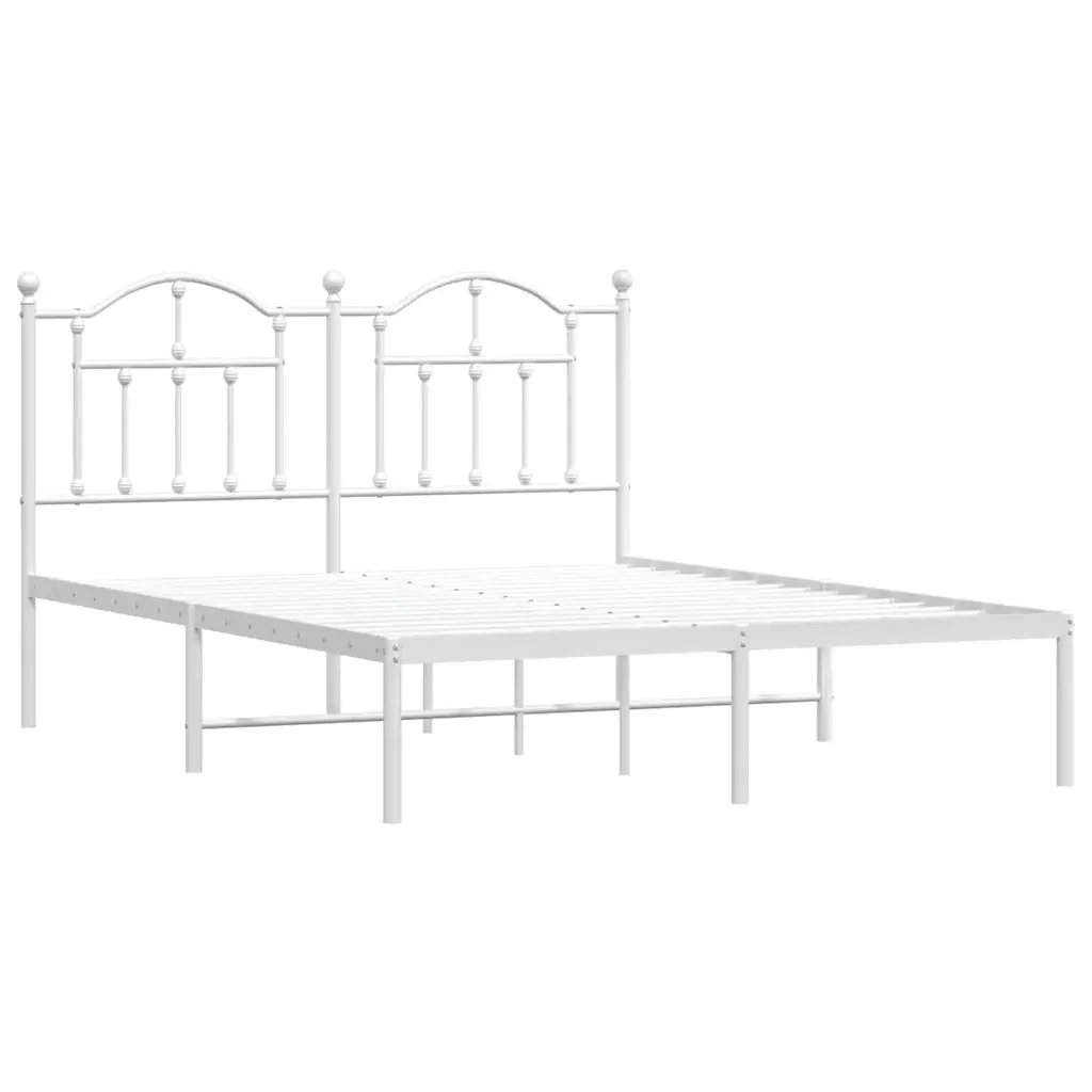 Letto matrimoniale | Letto per adulti | Giroletto con Testiera Metallo Bianco 140x200 cm - Image 4