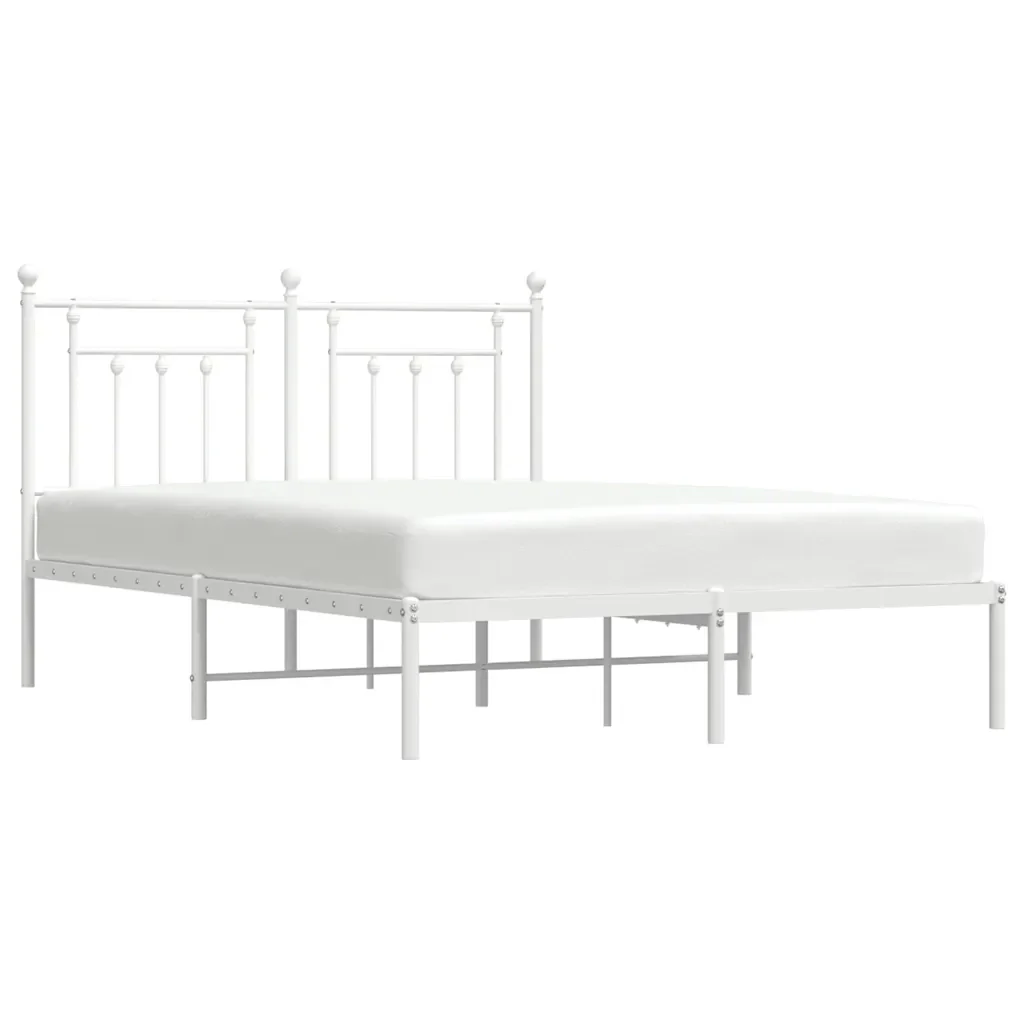 Letto matrimoniale | Letto per adulti | Giroletto con Testiera Metallo Bianco 140x200 cm - Image 5
