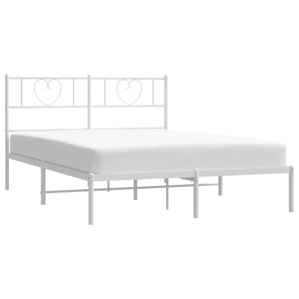 Letto matrimoniale | Letto per adulti | Giroletto con Testiera Metallo Bianco 140x200 cm - Image 4