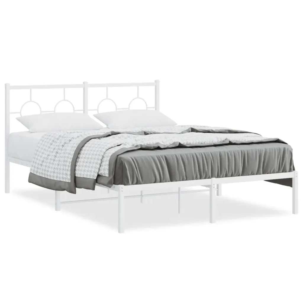 Letto matrimoniale | Letto per adulti | Giroletto con Testiera Metallo Bianco 140x200 cm