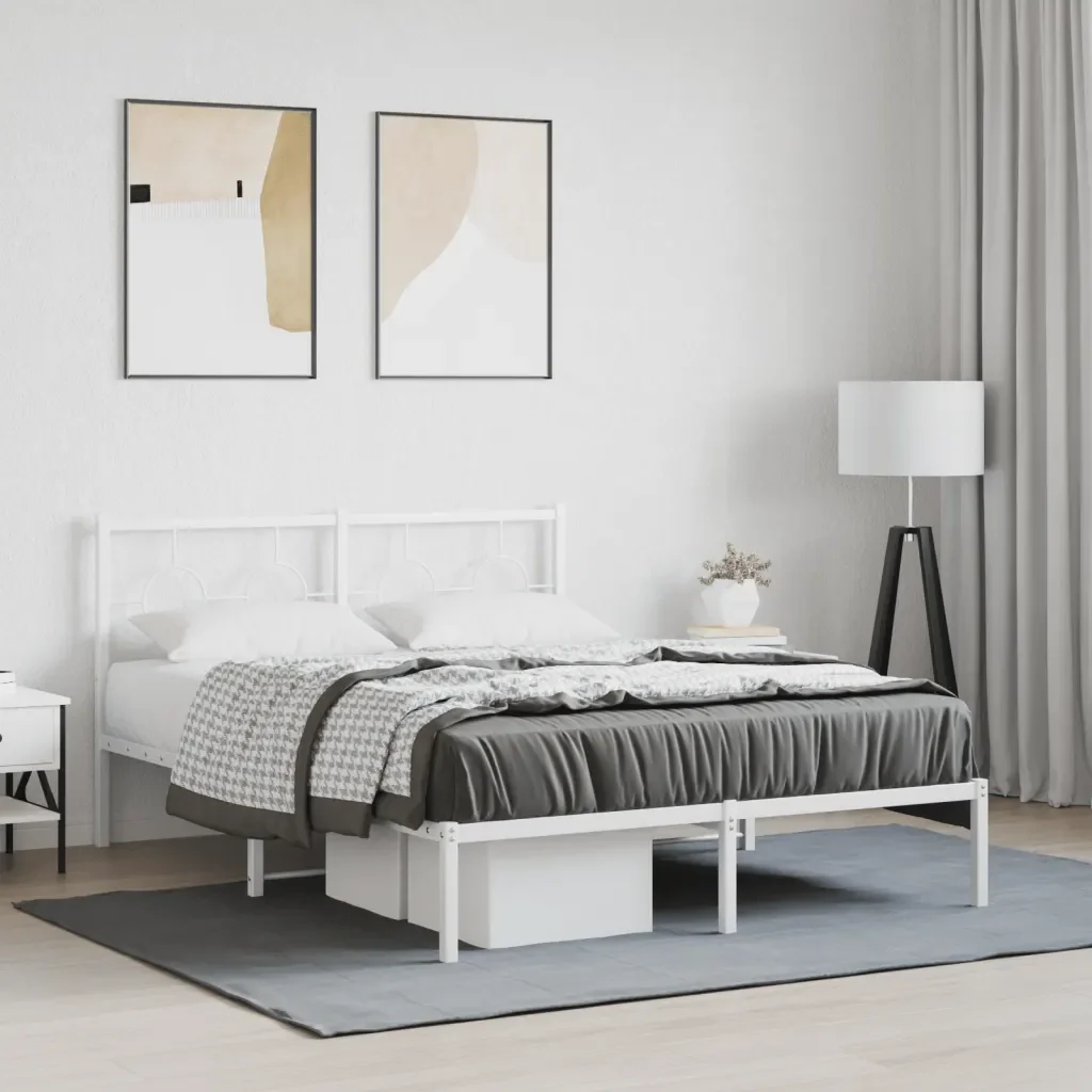 Letto matrimoniale | Letto per adulti | Giroletto con Testiera Metallo Bianco 140x200 cm - Image 2